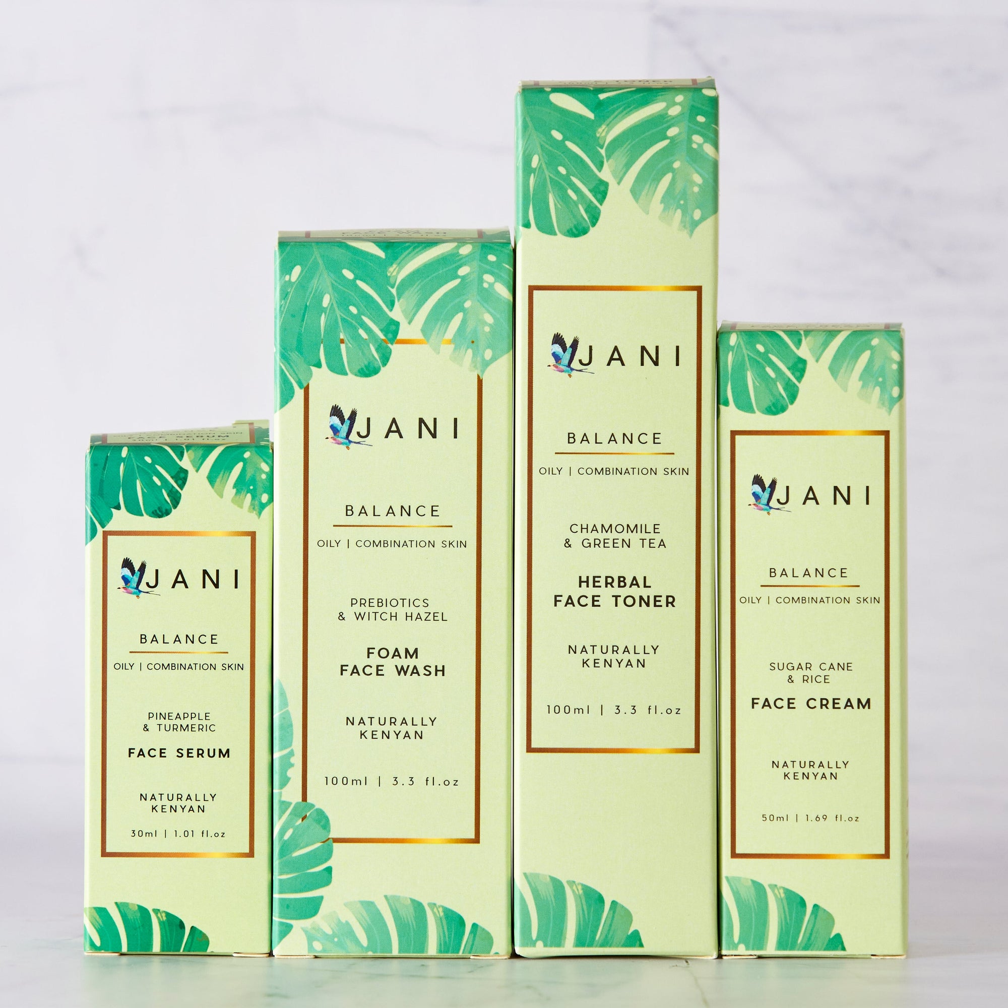 JANI skincare product packaging on a light gray background