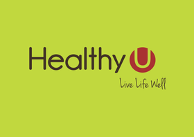Logo of 'Healthy U' on a green background with text 'Live Life Well'.