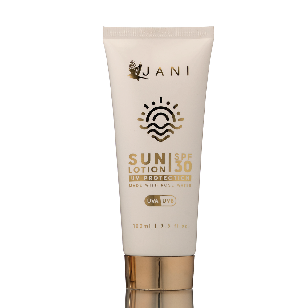 Sun lotion tube with 'JANI' branding on a white background