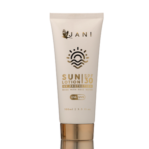 Sun lotion tube with 'JANI' branding on a white background
