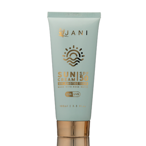 Sunscreen cream tube with 'JANI' branding on a white background