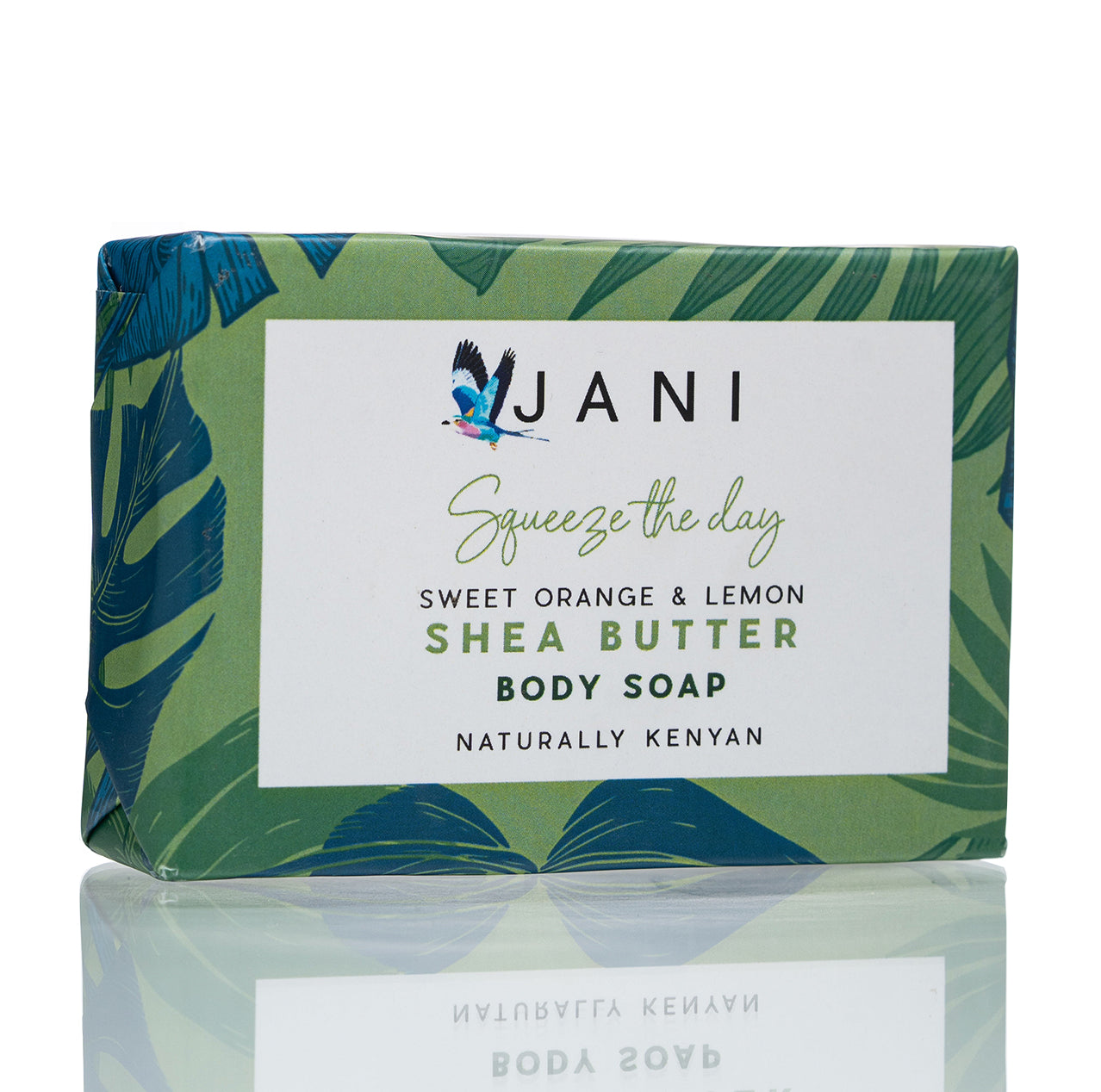 Shea butter body soap with JANI branding on a white background