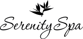 Serenity Spa logo with stylized leaves on a white background
