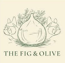 Logo of The Fig & Olive with a fig and olive illustration on a white background